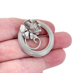 Vintage Jewel Art Sterling Silver 925 Flower Circle Pin Brooch